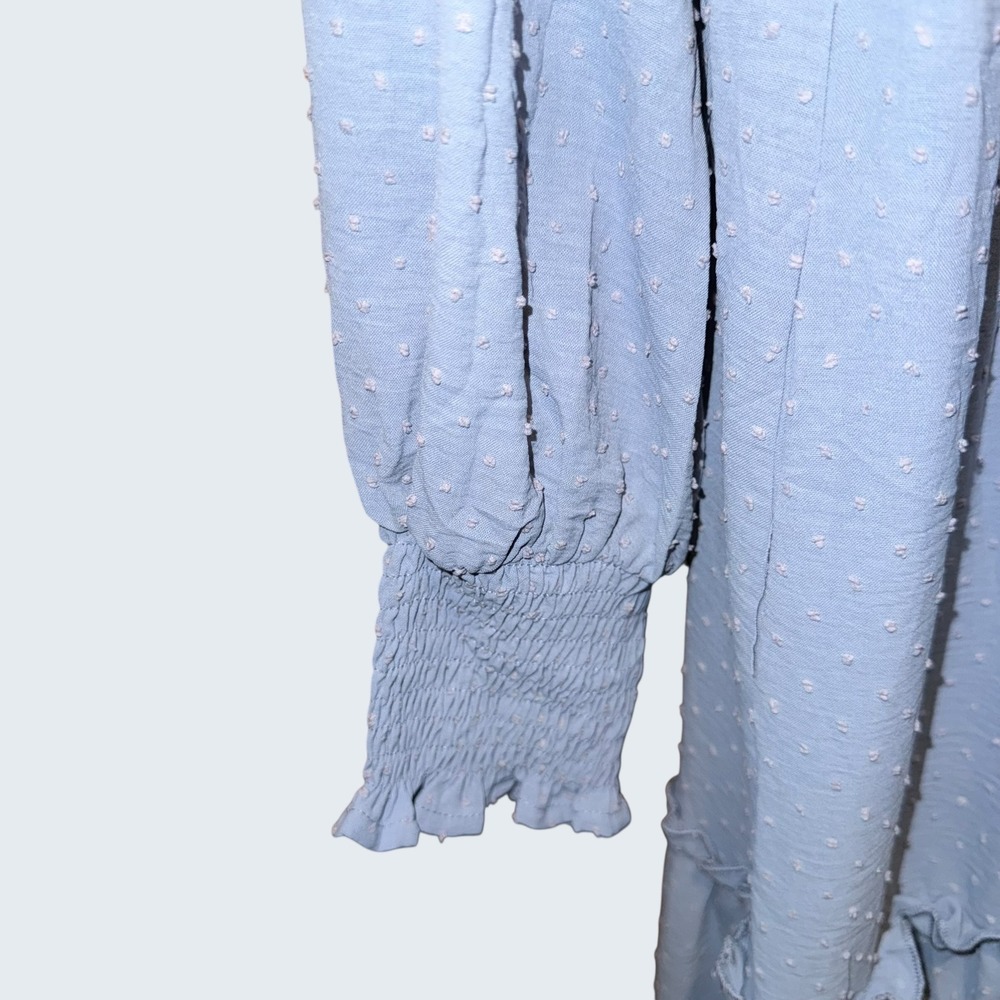 PrettyGarden Blue Swiss Dot Smocked Maxi Dress Long Sleeve Tiered XXL NWT Fairy - Picture 5 of 8